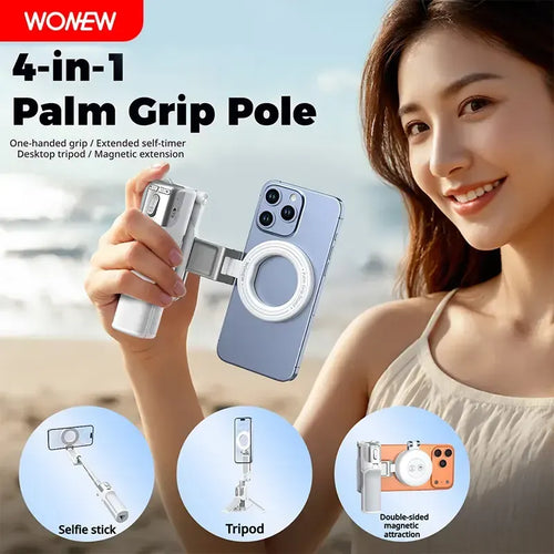 📸  Z3 Magnetic Selfie Stick Tripod – Zoomable Mini Palm Grip with Focus Adjustment Dial, 360° Rotation Stand, Bluetooth Remote & Universal MagSafe Phone Mount for Travel & Vlogging