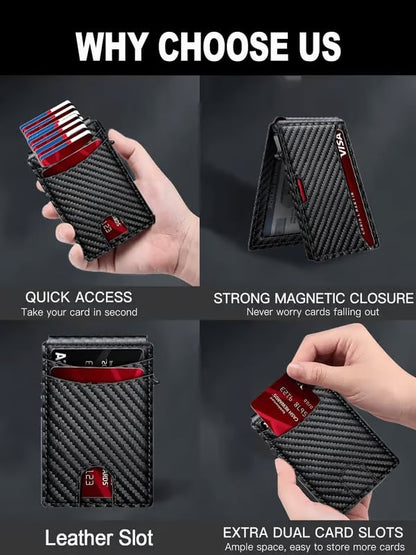 🔥🔥Wallet for Men - with Pop Up Aluminum Case Slim Slots Credit Card Holder RFID Blocking Bifold Minimalist Wallet