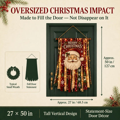 ⏳ Last Day 49% OFF – 🎄Oversized Lighted Christmas Door Hanging Decor Collection | 27 × 50 in Layered Fabric Design with Warm Lights & 5 Festive Character Styles ✨