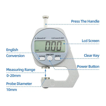 📏 Digital Thickness Gauge – 0–20mm Flat-Head Measuring Tool