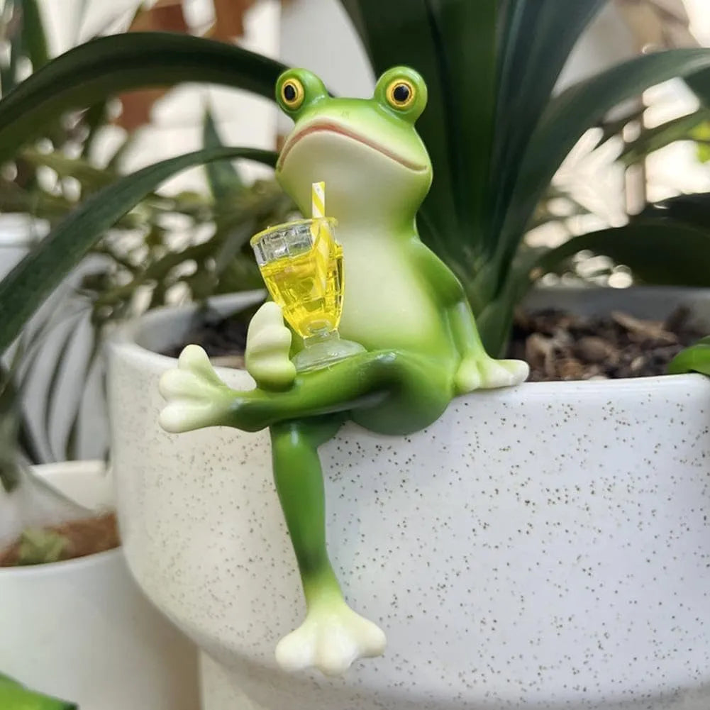 🐸Resin Frog Figurines Planter Decor - Whimsical Little Cute Frog Statue for Plant Pot