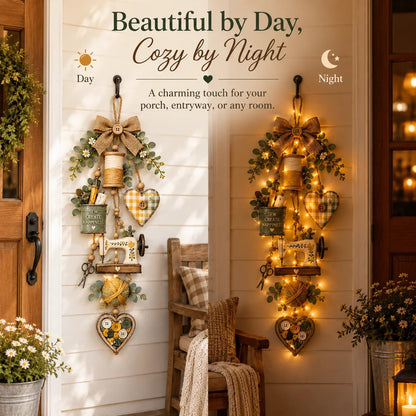 ✨🧵 Rustic Wooden Sewing - Themed Hanging Ornament with Remote Control Fairy Lights