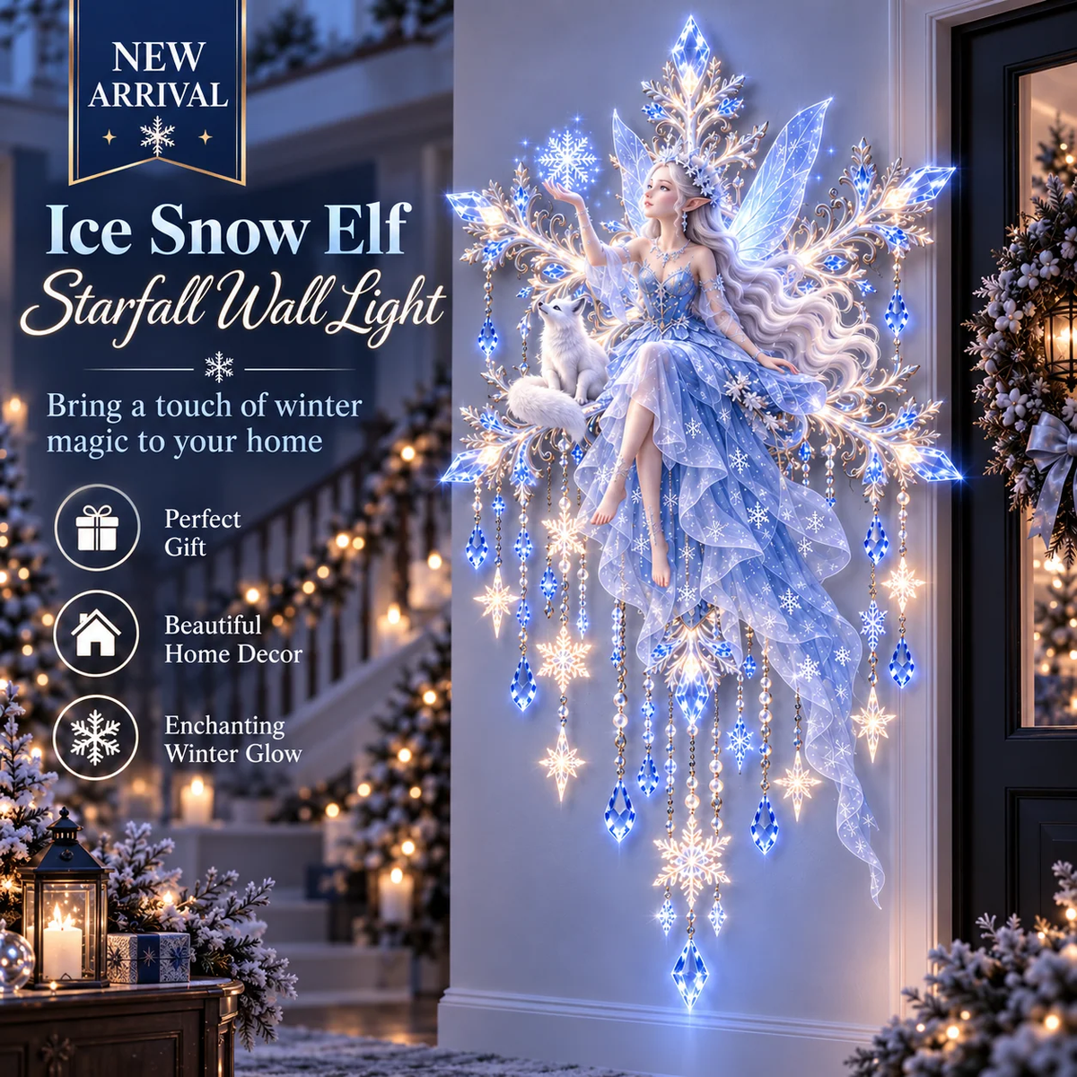 ❄️ Snow Elf Starfall Wall Light – Magical Christmas Glow ✨