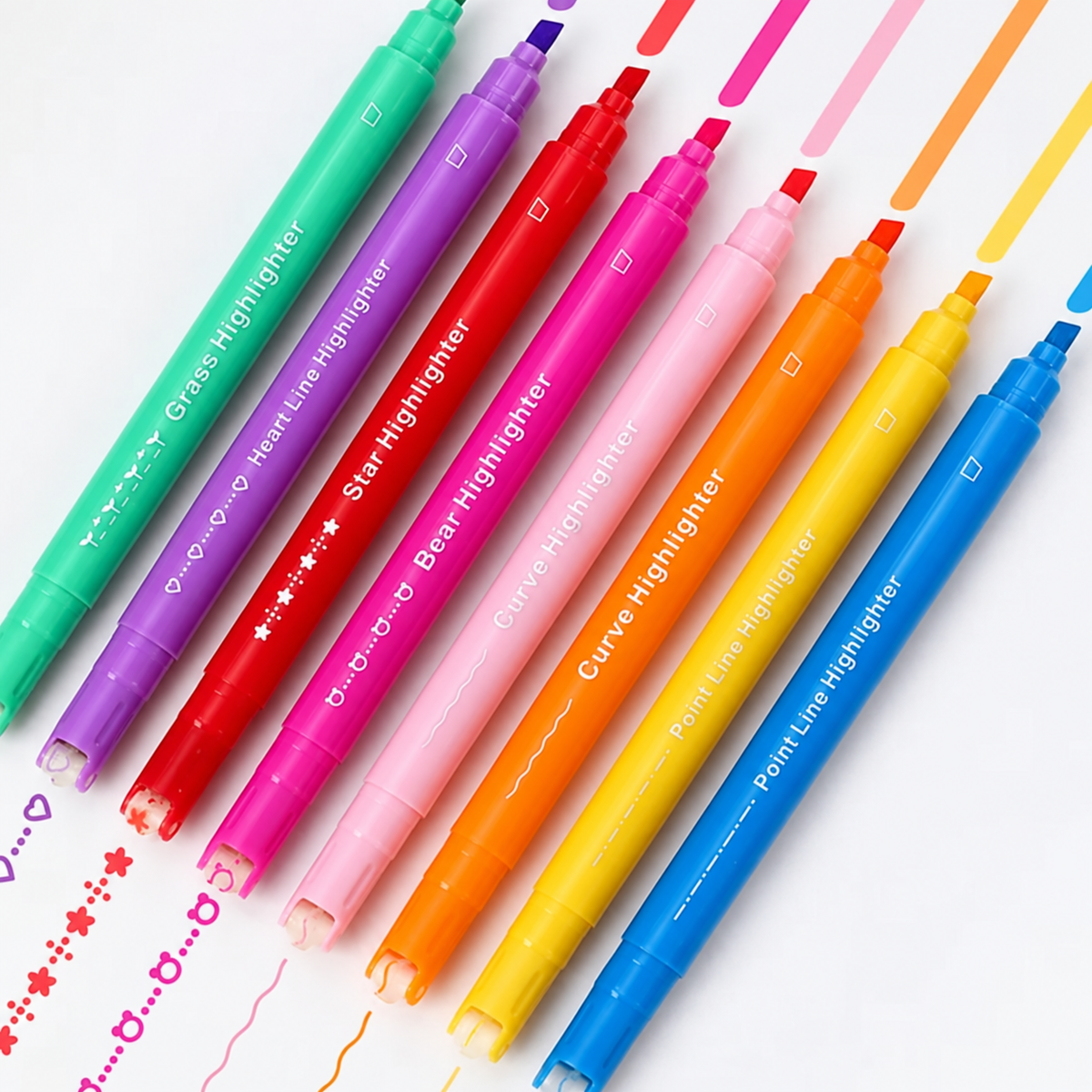✨ 8-Color Dual-Tip Curve Highlighters – Smooth Roller Tips & Fine Markers for Notes, Journaling and School 📝