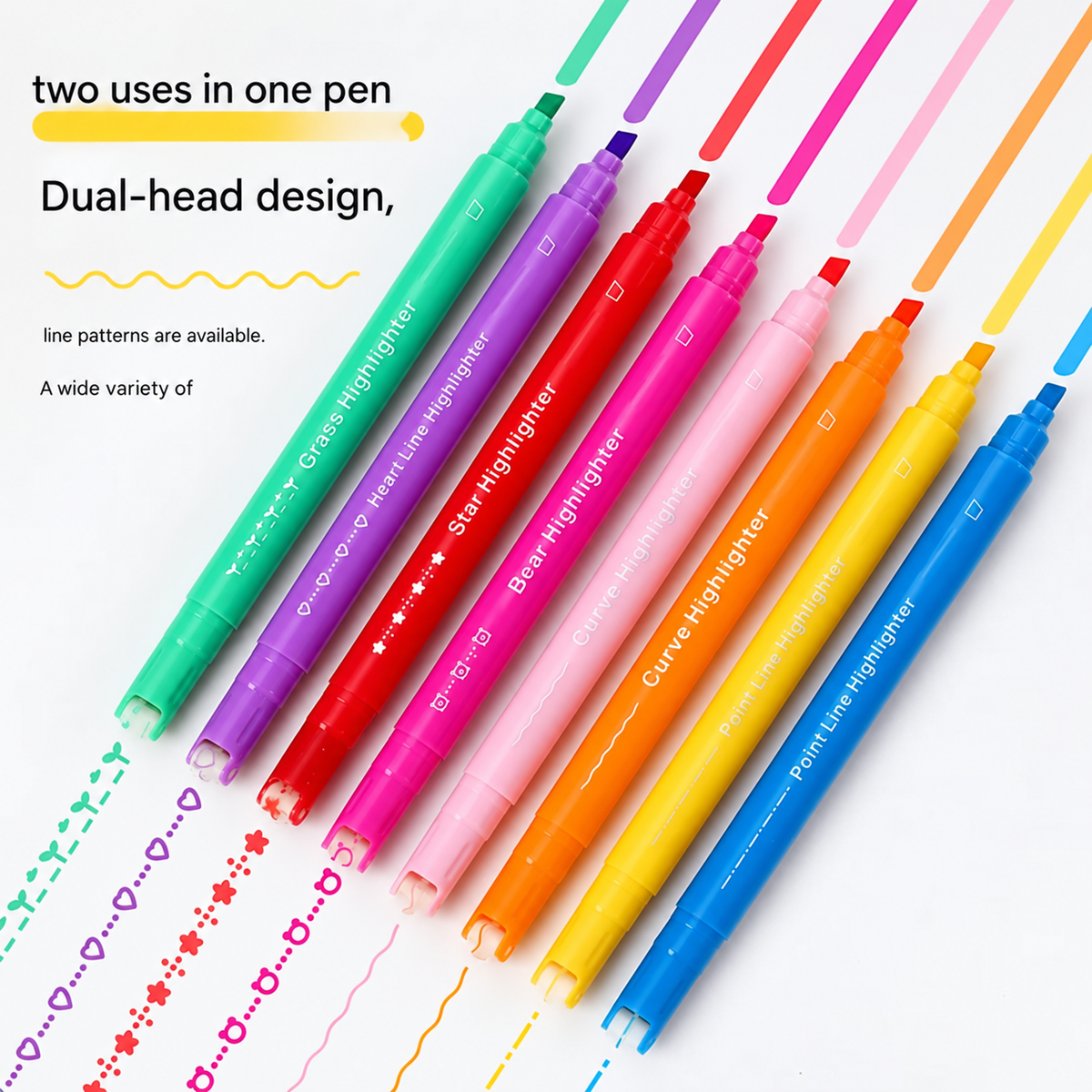 ✨ 8-Color Dual-Tip Curve Highlighters – Smooth Roller Tips & Fine Markers for Notes, Journaling and School 📝