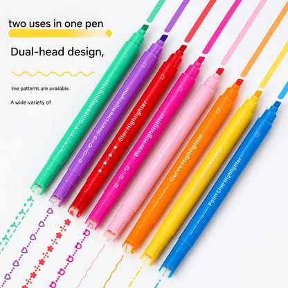 ✨ 8-Color Dual-Tip Curve Highlighters – Smooth Roller Tips & Fine Markers for Notes, Journaling and School 📝