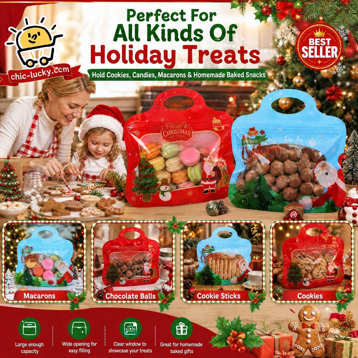💖LAST DAY SALE 50% OFF!!🎁Easy Fill, Easy Seal🎄 Festive Self-Seal Treat Bags – Santa & Snowman Print | Resealable, Food-Safe & Perfect for Cookies, Chocolates & Little Gifts 🎅⛄