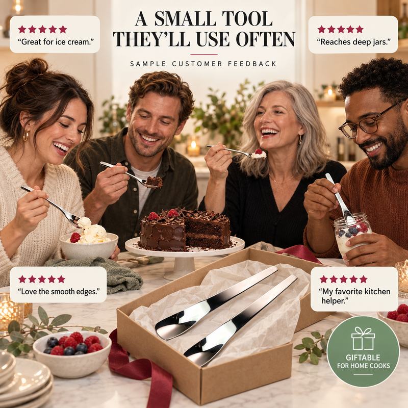 Stainless Steel Dessert Spoon With Long Ergonomic Handle