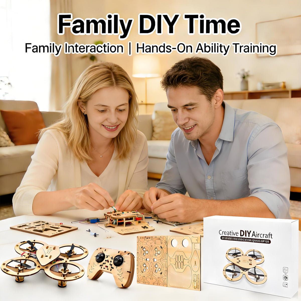 💯🔥Top Gift 2026 🎁 DIY Wooden Drone Assembly Kit, 2.4GHz RC Quadcopter with 360° Flip, Emergency Stop & Beginner Friendly Controls, STEM Building Toy for Teens & Adults