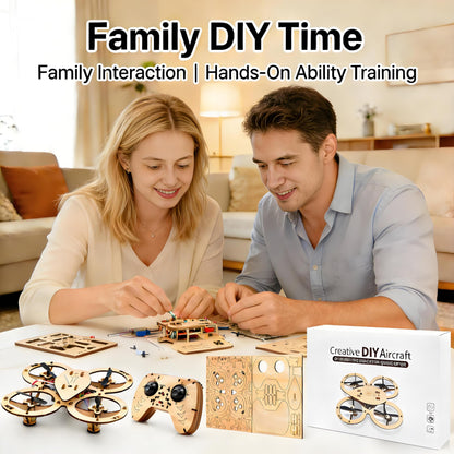 💯🔥Top Gift 2026 🎁 DIY Wooden Drone Assembly Kit, 2.4GHz RC Quadcopter with 360° Flip, Emergency Stop & Beginner Friendly Controls, STEM Building Toy for Teens & Adults