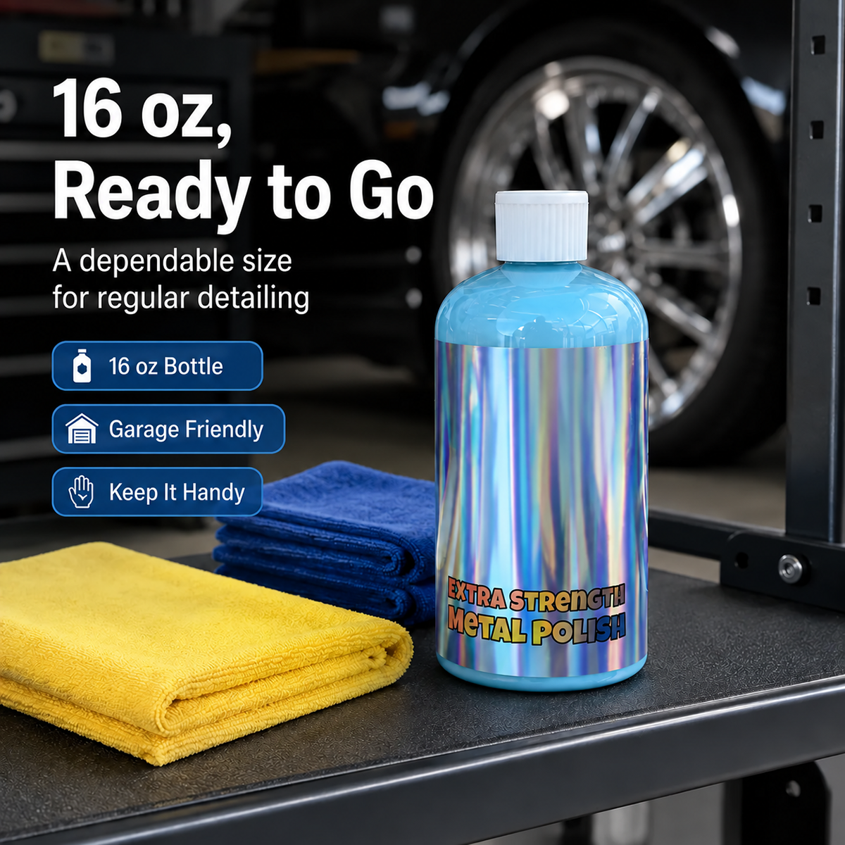 🚗All-in-one Metal Polish Kit – 16oz High-Performance Cleaner with Microfiber & Denim Rags
