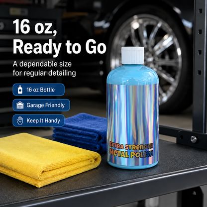 🚗All-in-one Metal Polish Kit – 16oz High-Performance Cleaner with Microfiber & Denim Rags
