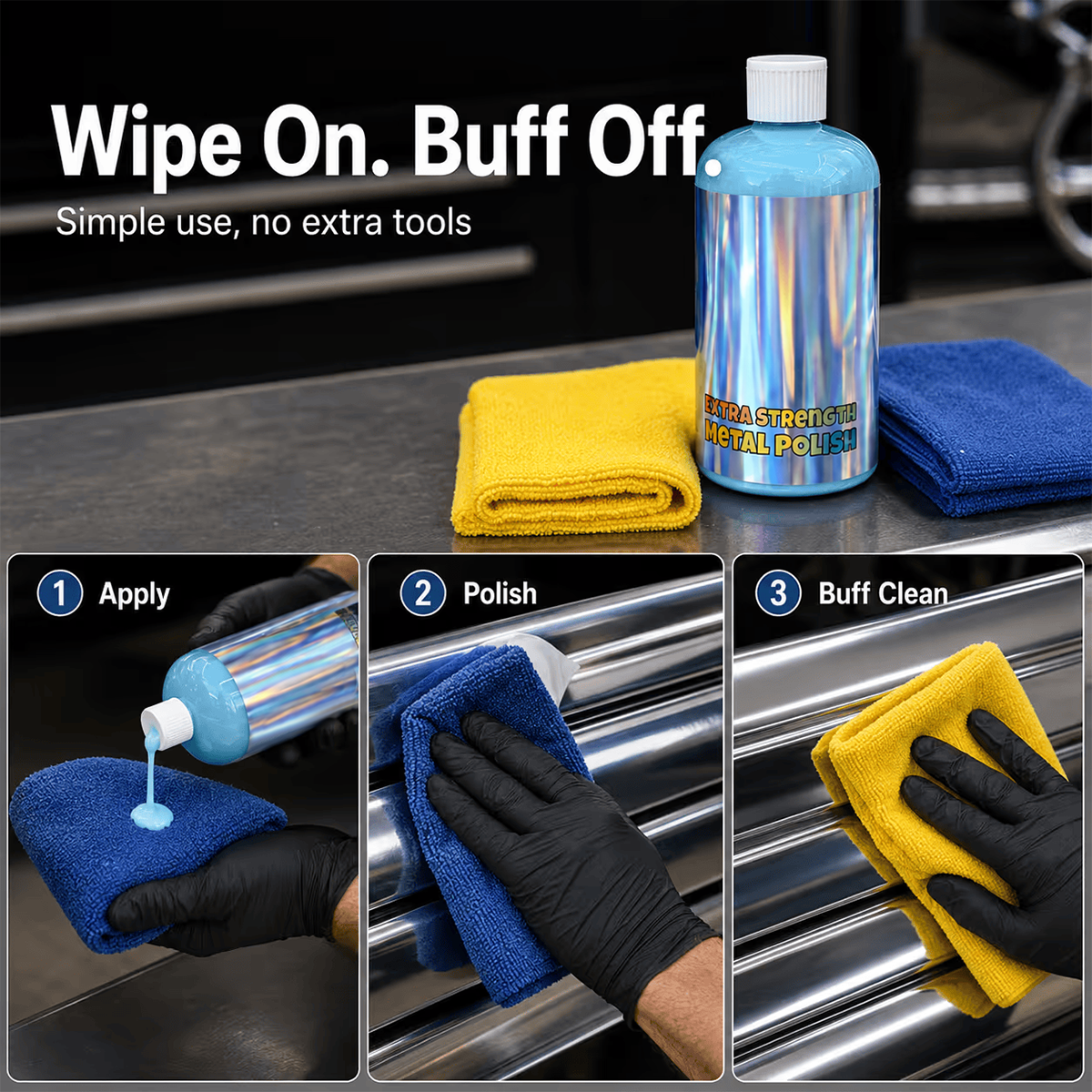 🚗All-in-one Metal Polish Kit – 16oz High-Performance Cleaner with Microfiber & Denim Rags