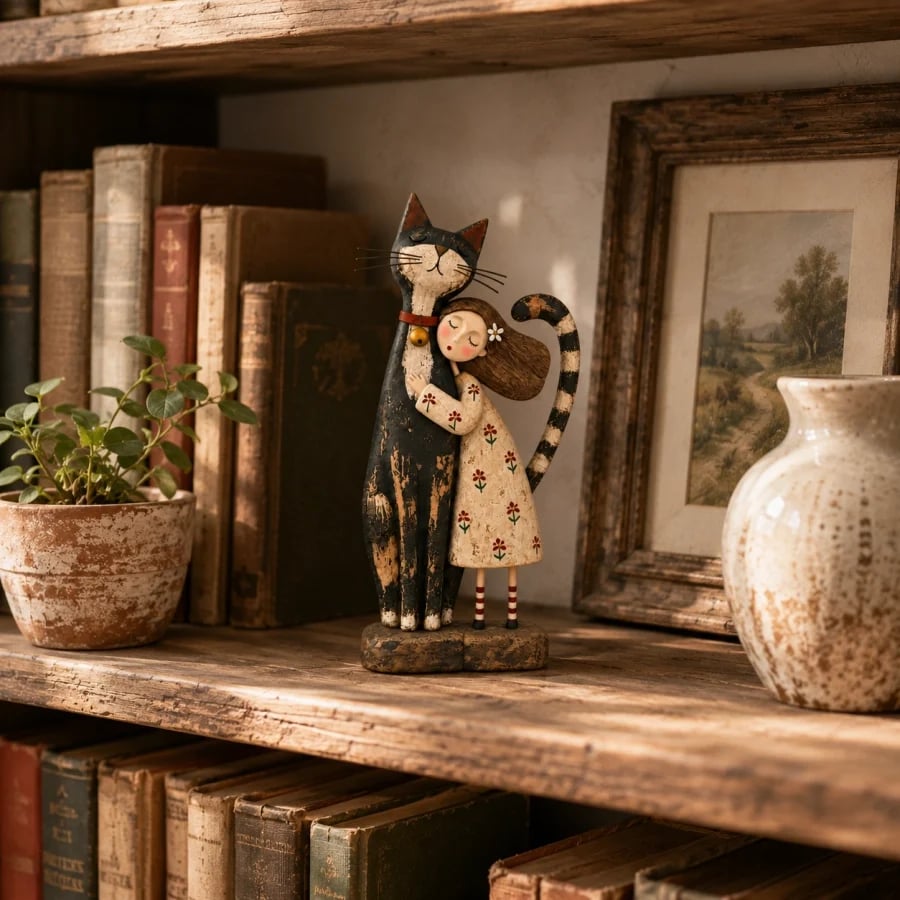 💕Girl & Her Best Friend Folk Art Figurine