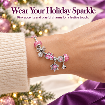 🎄 Christmas Advent Calendar 24 Days DIY Charm Bracelet & Necklace Making Kit, Purple Pink Crystal Beads Jewelry Set, Christmas Gift for Girls