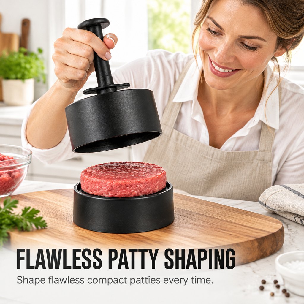 🍔 Spring-Loaded Burger Press – Easy Patty Maker for Beef, Shrimp & More