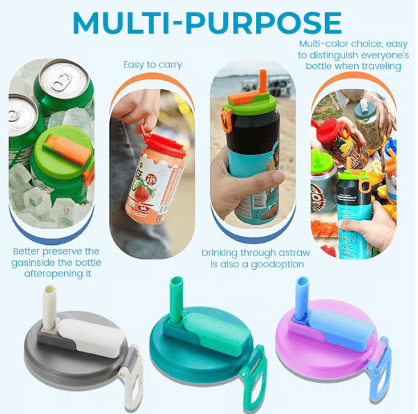 🥤 Reusable Soda Can Lids with Straws – 🔥BUY 1 SET GET 1 SET FREE