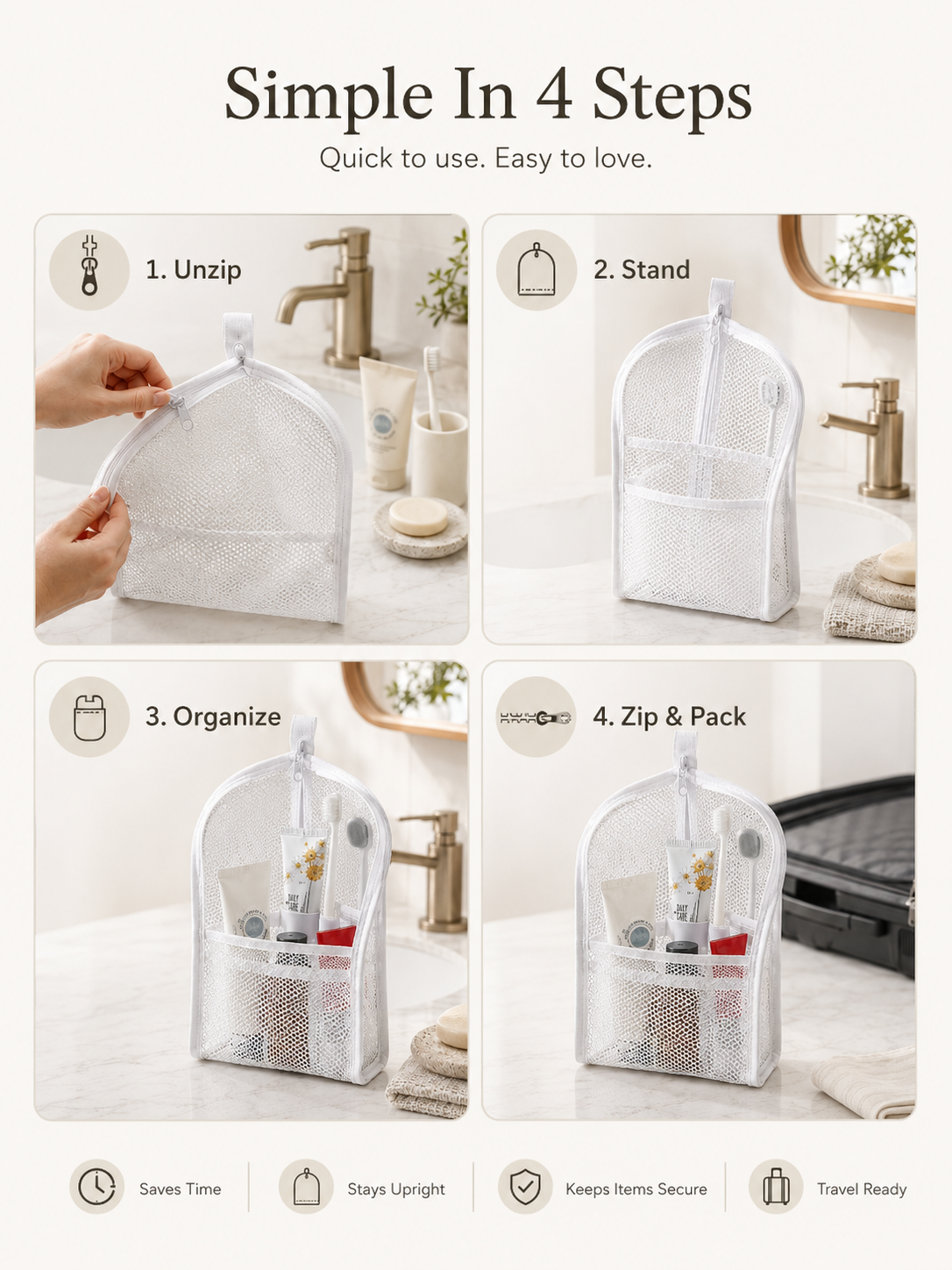 Self-Standing Travel Toiletry Pouch – Compact Organizer for Travel & Daily Essentials