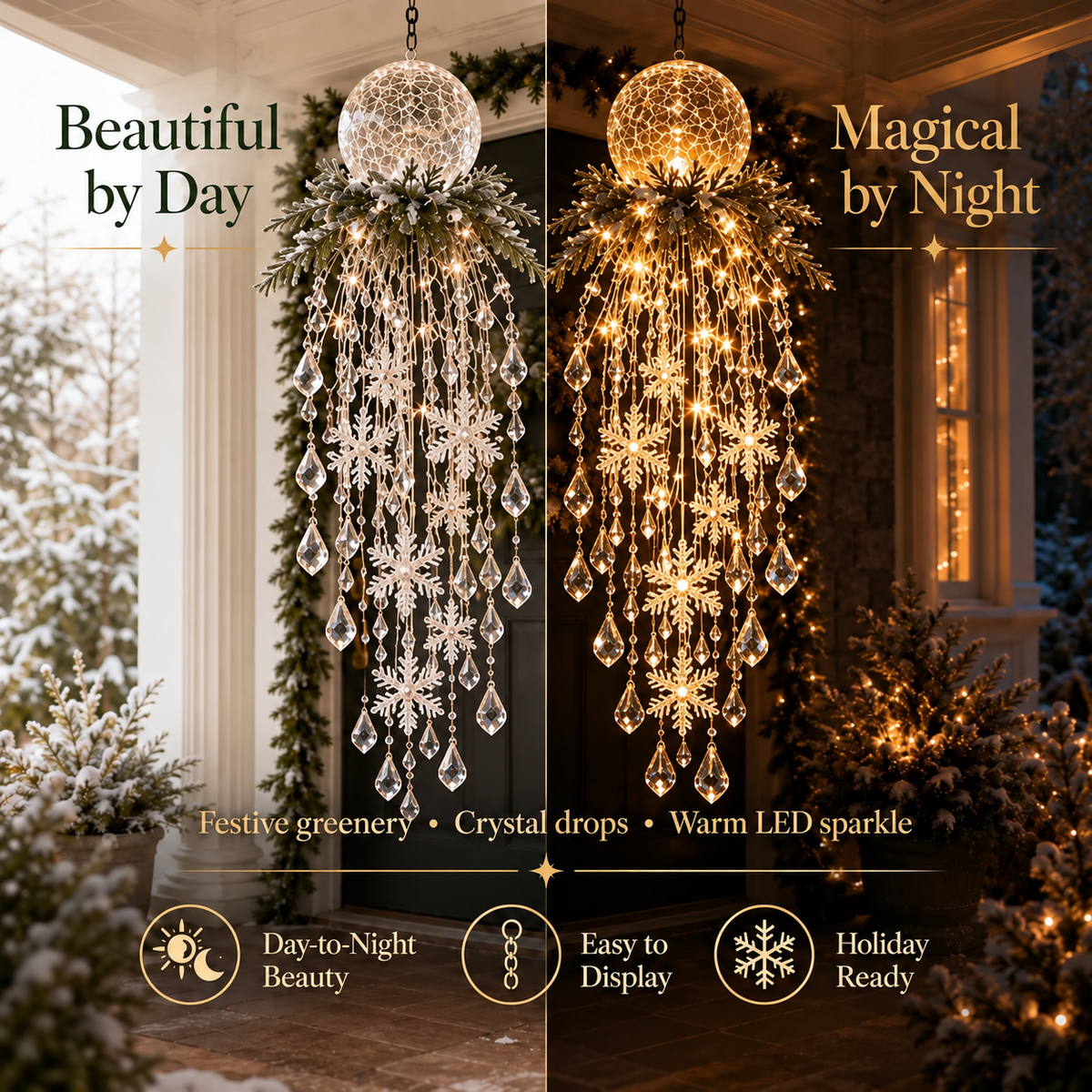 Crystal Cascade Christmas Light™ – Hanging Snowflake & Crystal LED Porch Décor ✨❄️