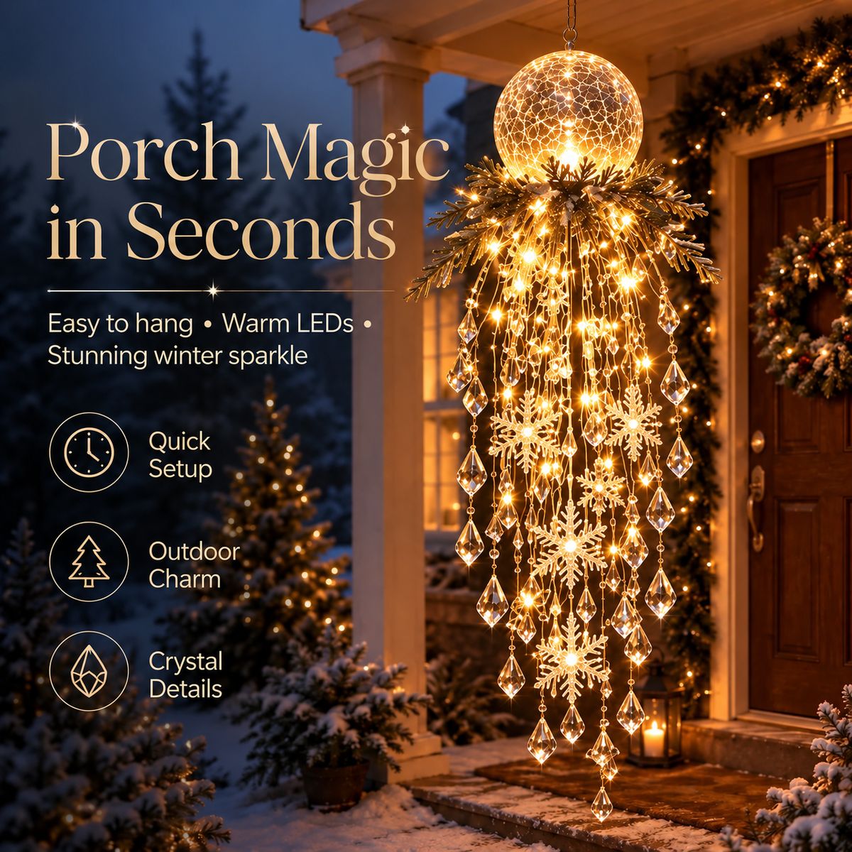 Crystal Cascade Christmas Light™ – Hanging Snowflake & Crystal LED Porch Décor ✨❄️