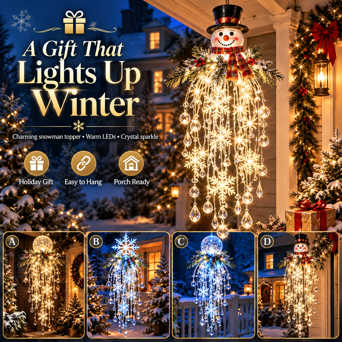 Crystal Cascade Christmas Light™ – Hanging Snowflake & Crystal LED Porch Décor ✨❄️