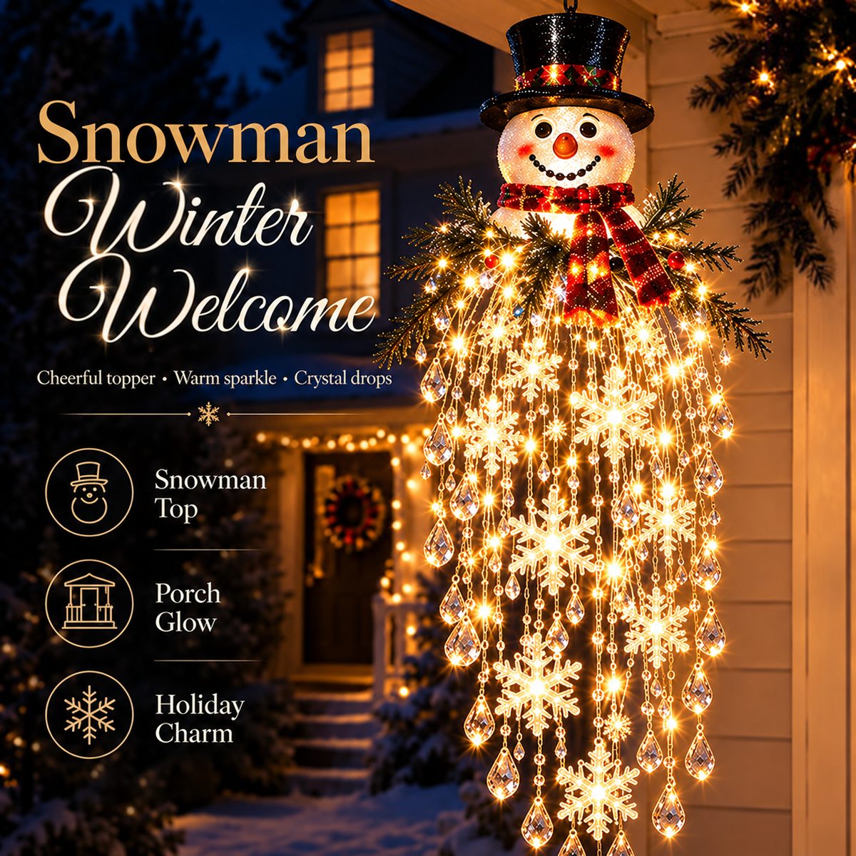 Crystal Cascade Christmas Light™ – Hanging Snowflake & Crystal LED Porch Décor ✨❄️