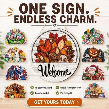 🔥 49% Off Today | 16-Piece Seasonal Welcome Door Sign with Interchangeable Accents 🏡
