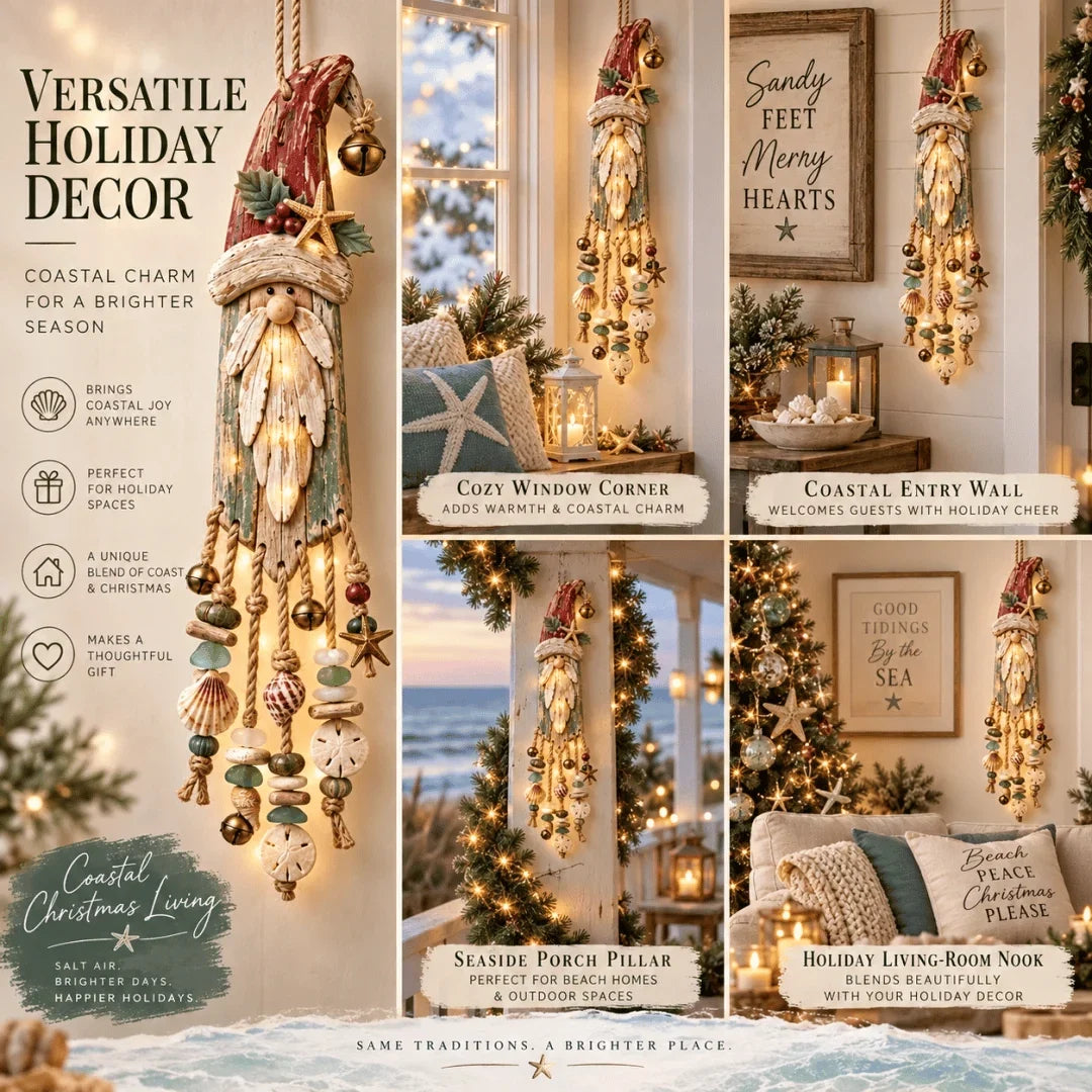🌊🎅 Coastal Santa Lighted Wall Decor – Beach House Christmas Glow