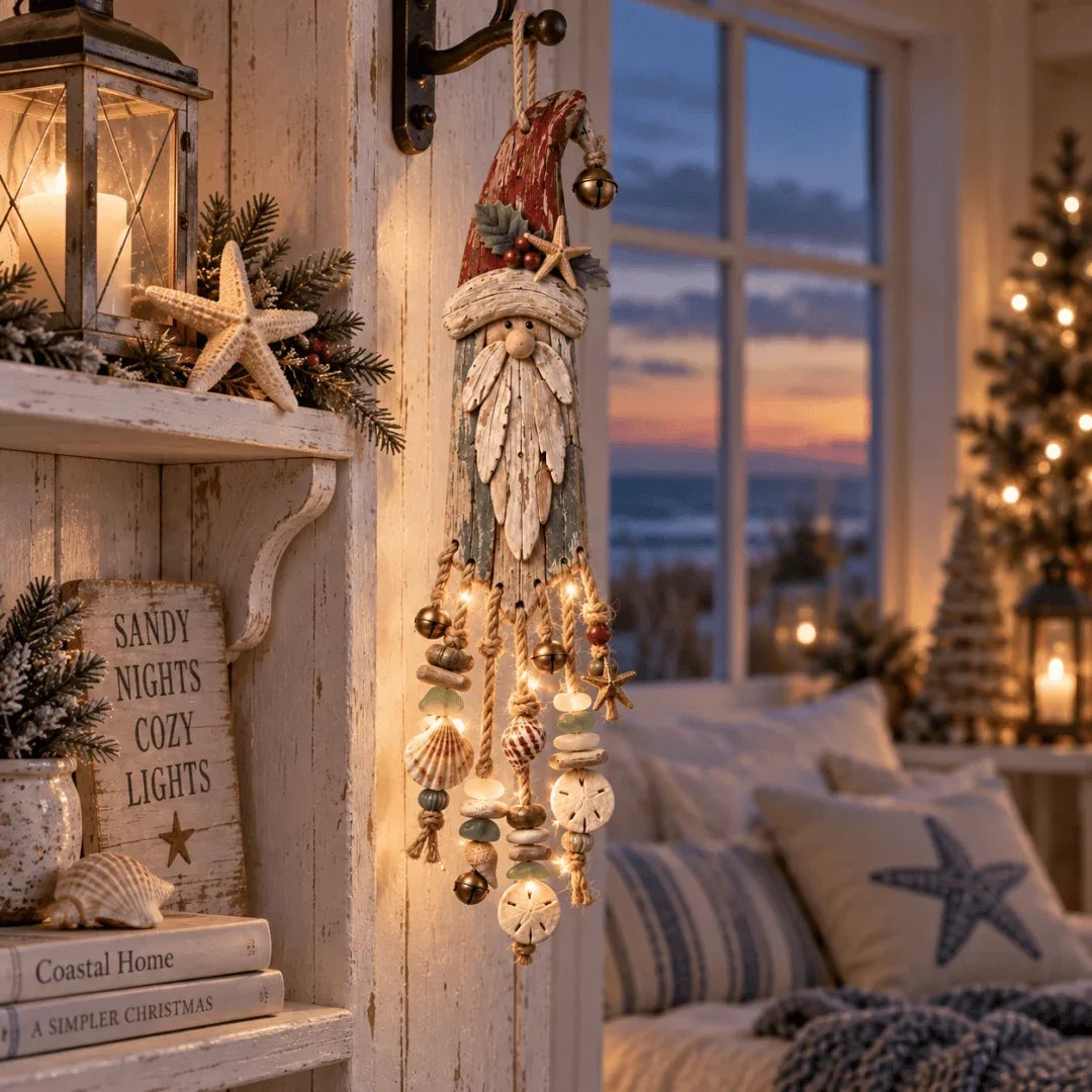 🌊🎅 Coastal Santa Lighted Wall Decor – Beach House Christmas Glow