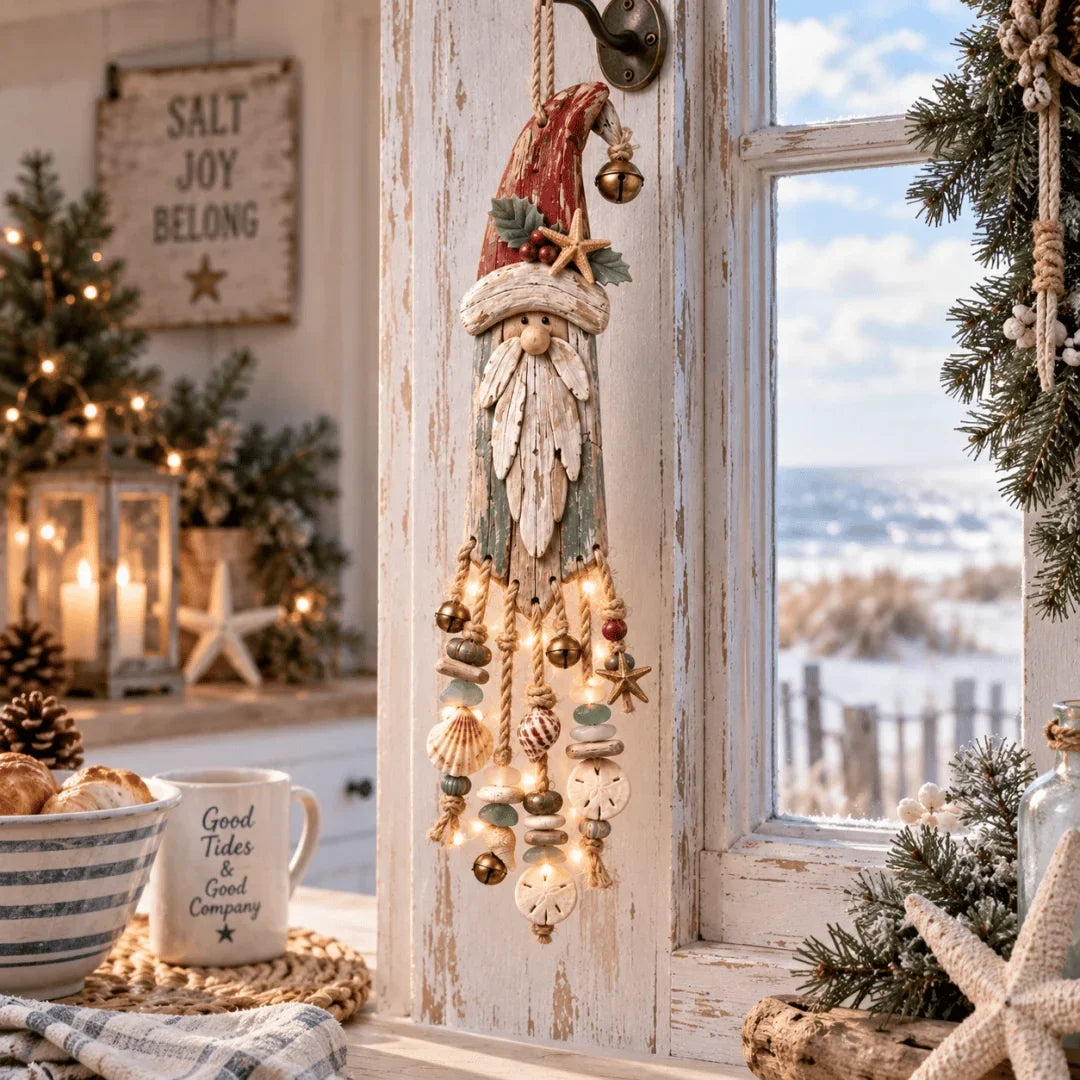 🌊🎅 Coastal Santa Lighted Wall Decor – Beach House Christmas Glow
