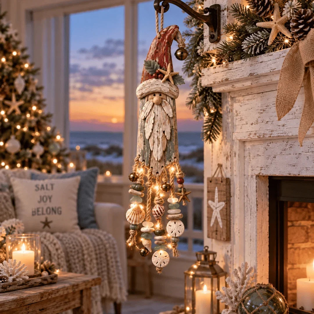 🌊🎅 Coastal Santa Lighted Wall Decor – Beach House Christmas Glow