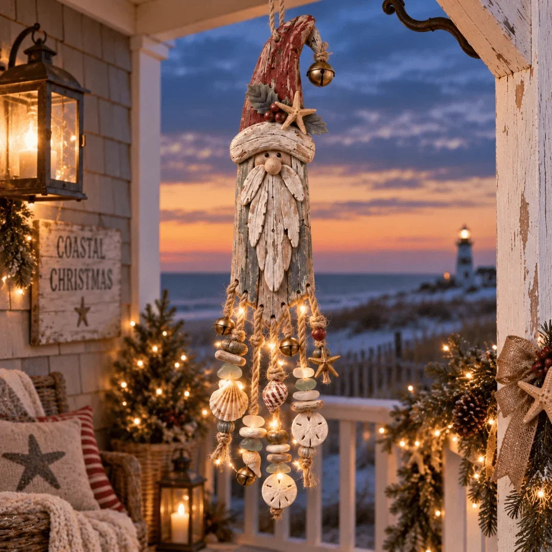 🌊🎅 Coastal Santa Lighted Wall Decor – Beach House Christmas Glow