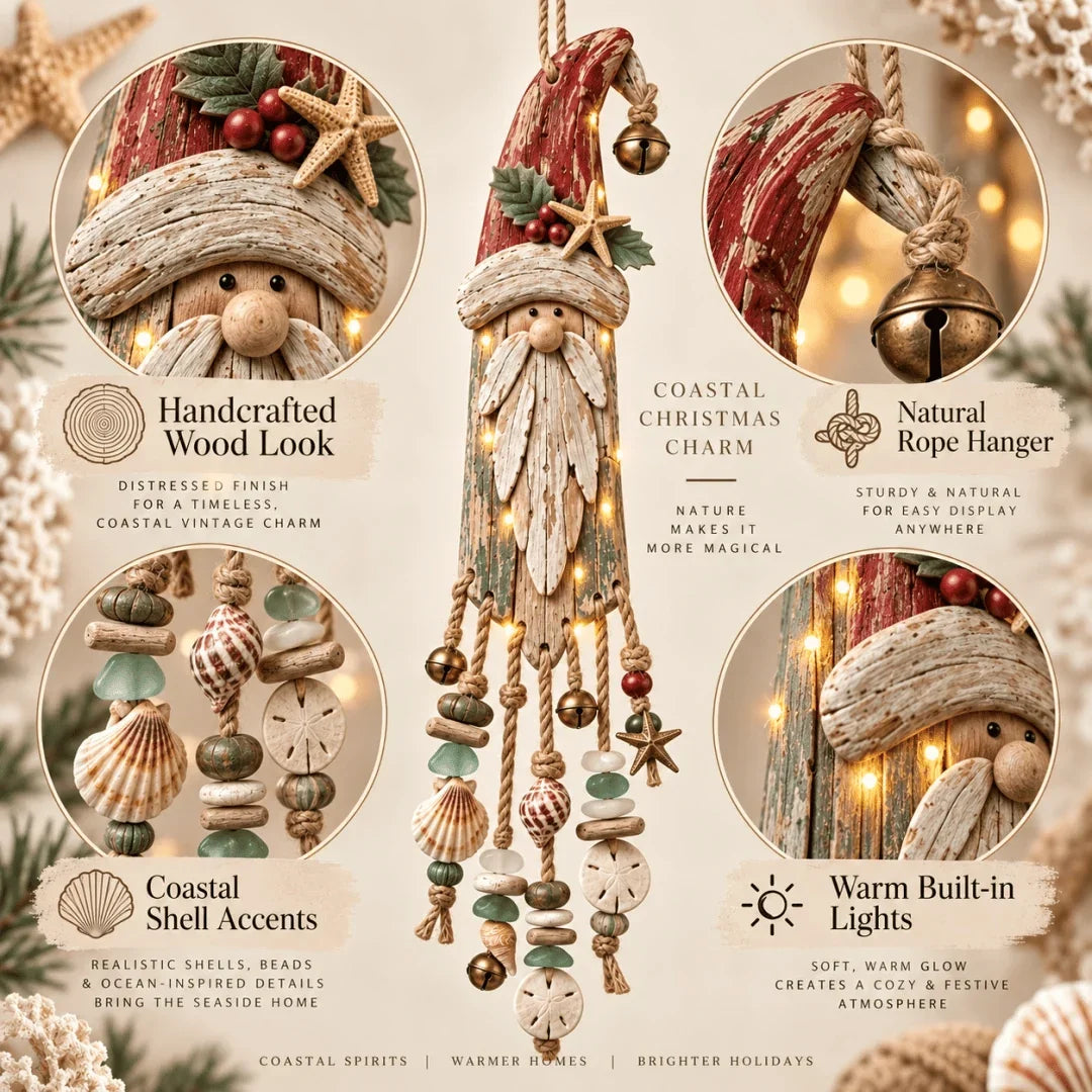 🌊🎅 Coastal Santa Lighted Wall Decor – Beach House Christmas Glow
