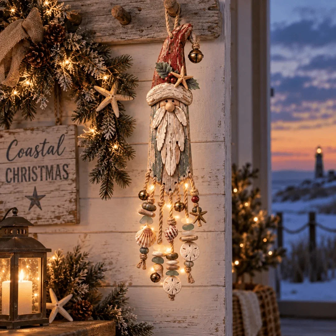 🌊🎅 Coastal Santa Lighted Wall Decor – Beach House Christmas Glow
