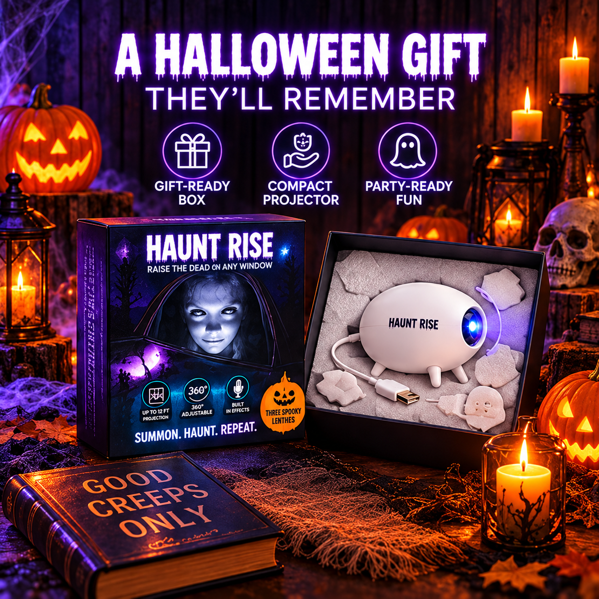 🏅100K+ Sold 🎃 Halloween Window Projector 👻 12 Spooky Films USB Powered Holiday Decor