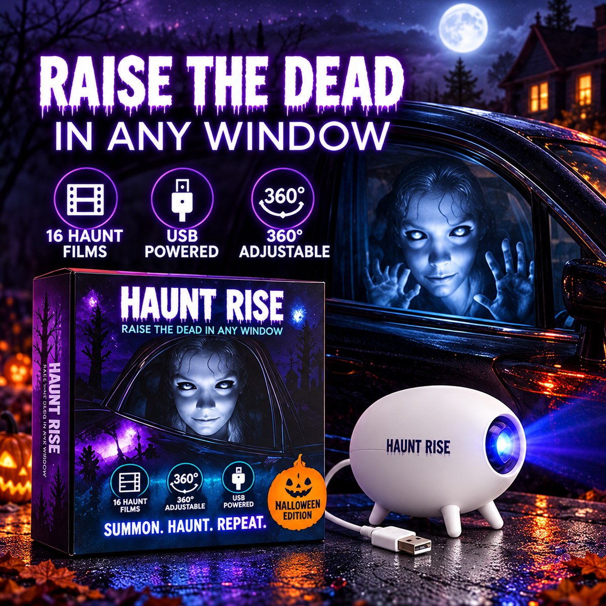 🏅100K+ Sold 🎃 Halloween Window Projector 👻 12 Spooky Films USB Powered Holiday Decor