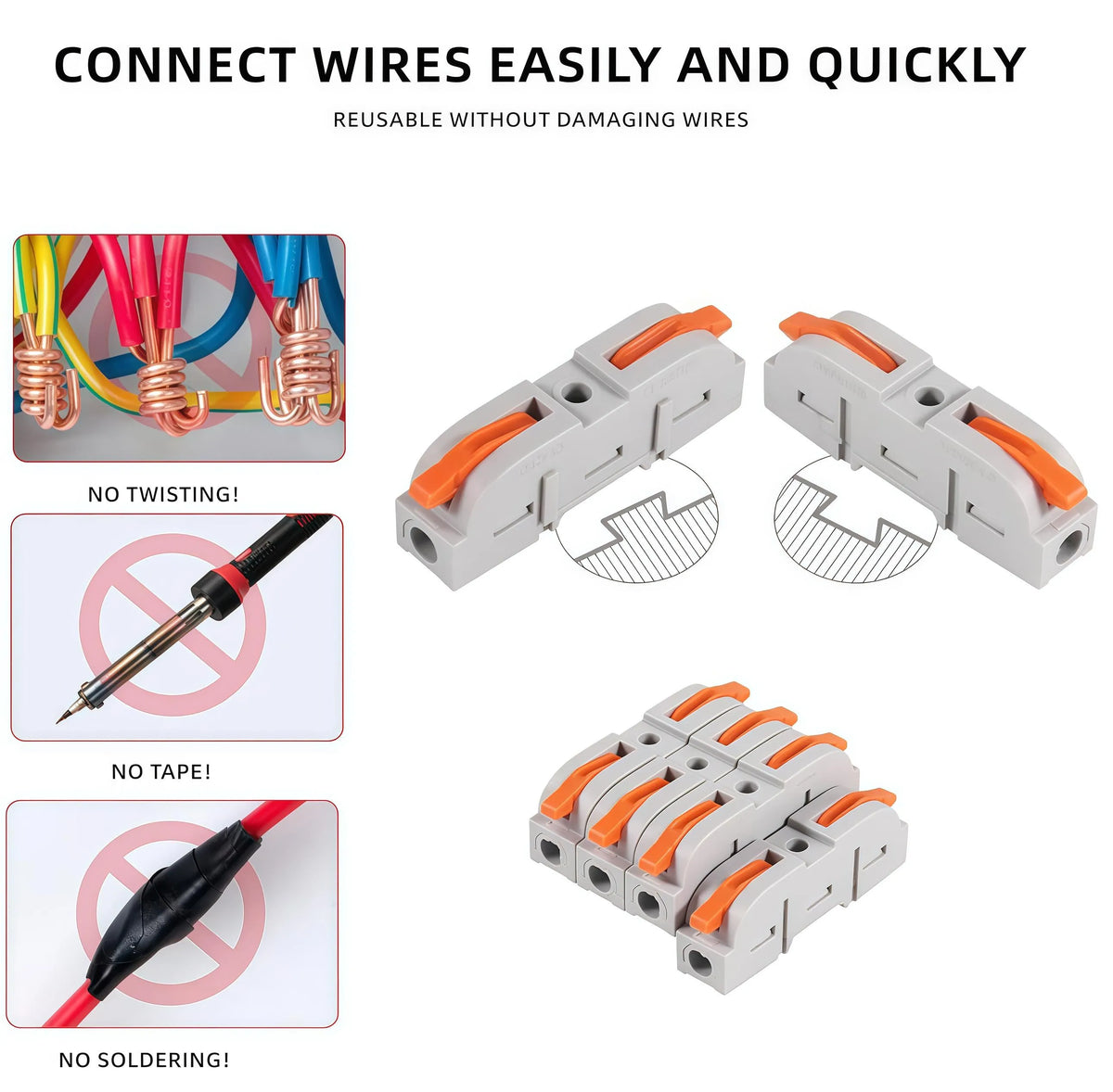 Universal Quick Lever Electrical Wire Connectors (24-12 AWG) Assortment (50/100Pcs) + Wire Stripper