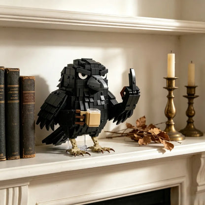 🐦‍⬛ Sarcastic Coffee Crow Building Block Set – Funny Do Not Disturb Desk Decor