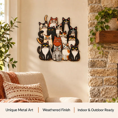 🐾 Whimsical Cat Family Metal Wall Art – Playful Feline Home Decor