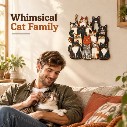 🐾 Whimsical Cat Family Metal Wall Art – Playful Feline Home Decor