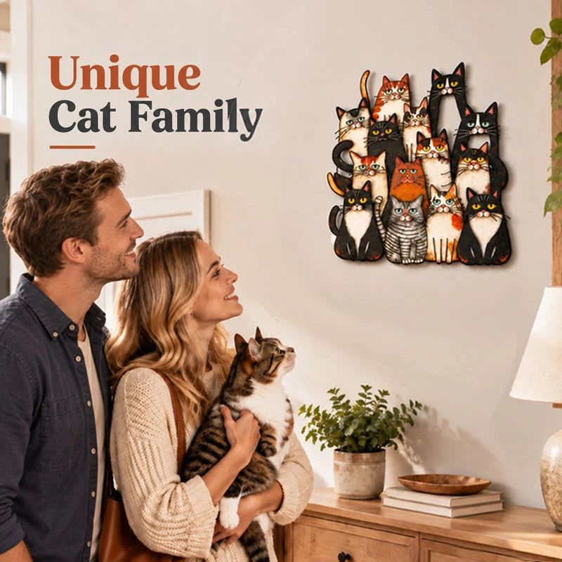 🐾 Whimsical Cat Family Metal Wall Art – Playful Feline Home Decor
