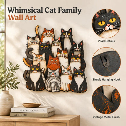 🐾 Whimsical Cat Family Metal Wall Art – Playful Feline Home Decor
