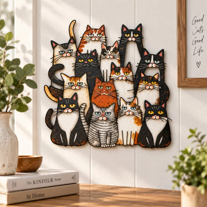 🐾 Whimsical Cat Family Metal Wall Art – Playful Feline Home Decor