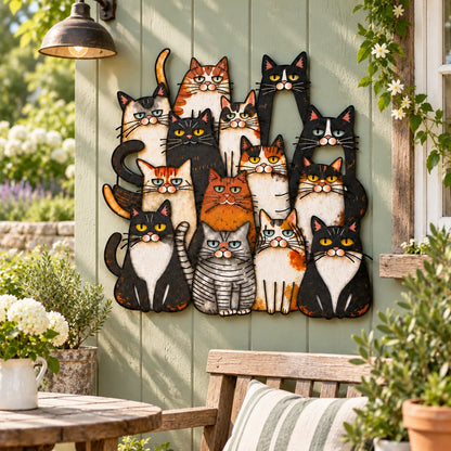 🐾 Whimsical Cat Family Metal Wall Art – Playful Feline Home Decor