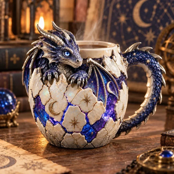 Celestial Dragon sculpted eggshell mug in violet & midnight blue