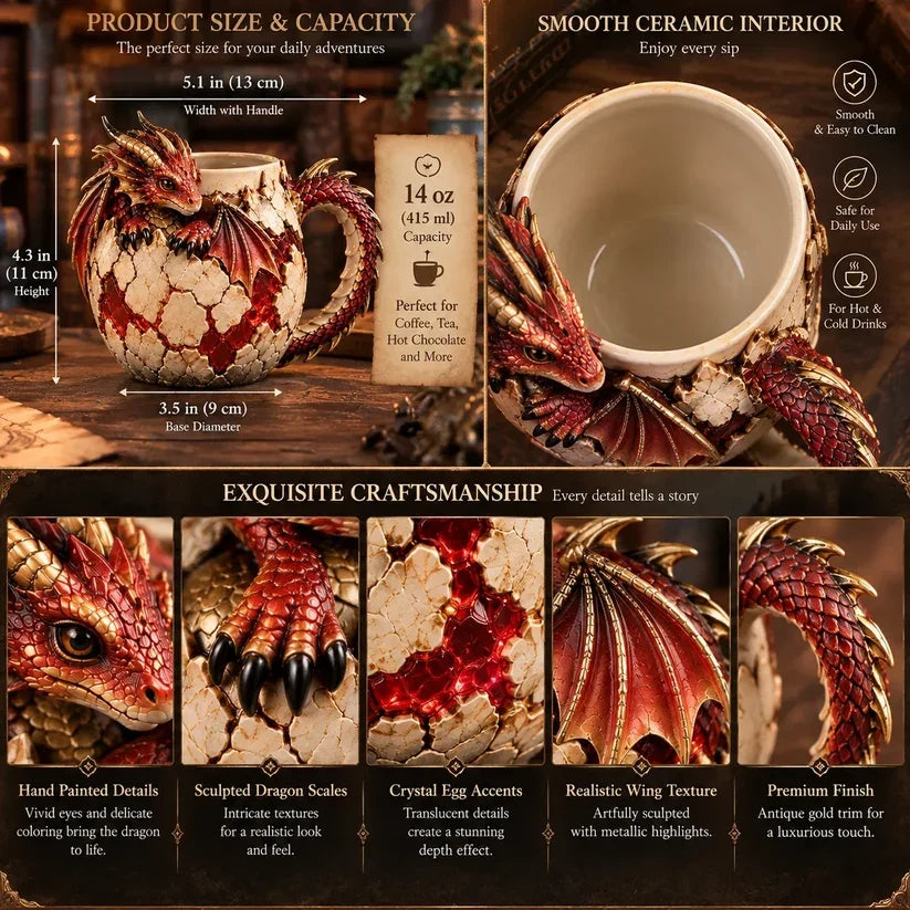🐉✨ Dragonbound Realms™ Sculpted Dragon Mug Collection | 6 Fantasy Realm Designs with Raised 3D Dragon Details ☕