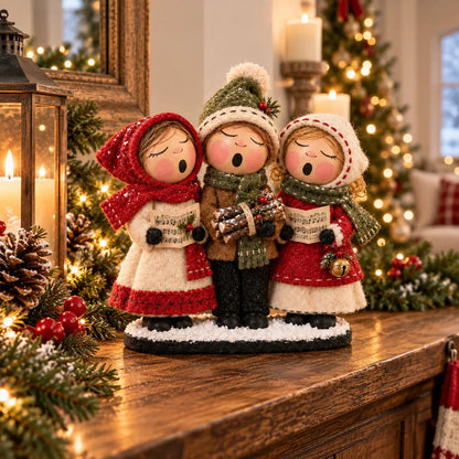 🎄🎶 Vintage Christmas Carolers Trio – Cozy Tabletop Holiday Decor