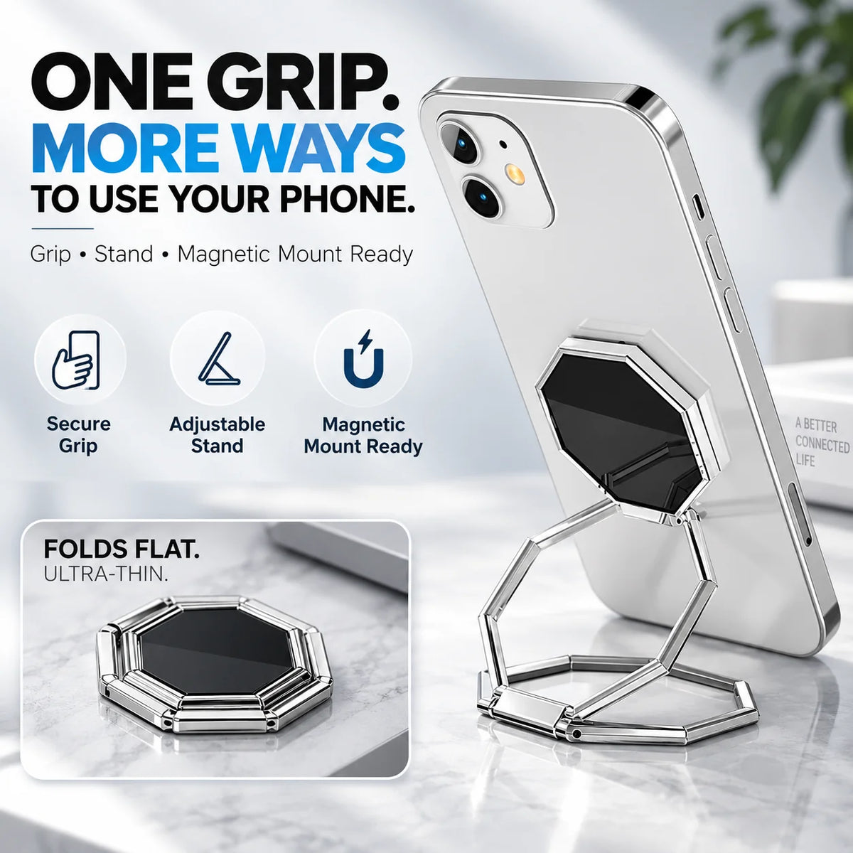 360° Rotating Foldable Phone Ring Holder Stand with Magnetic Mount Support