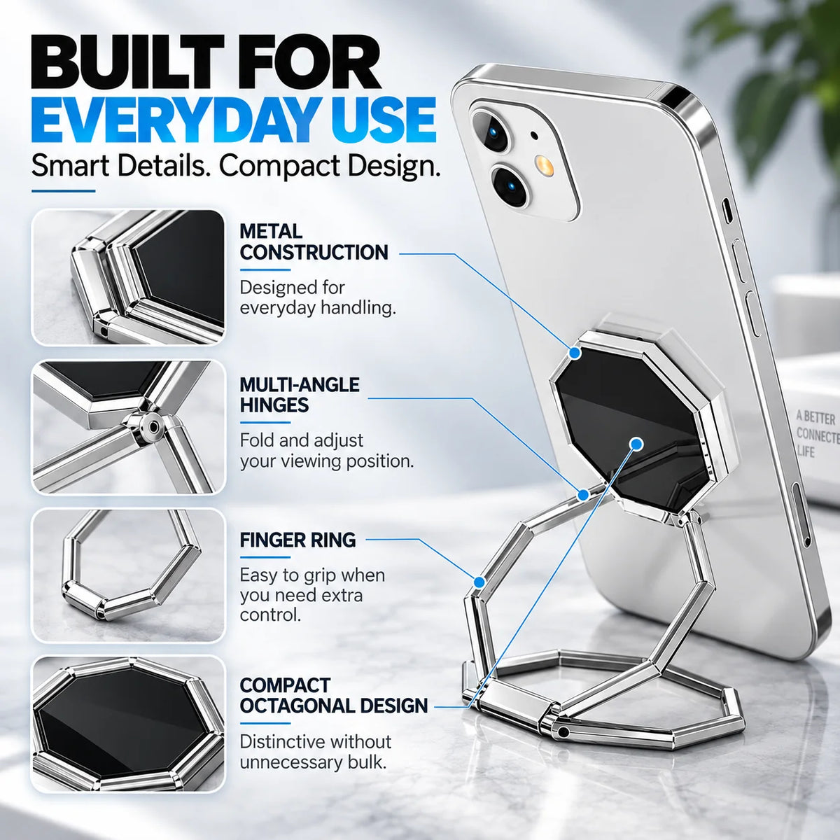360° Rotating Foldable Phone Ring Holder Stand with Magnetic Mount Support
