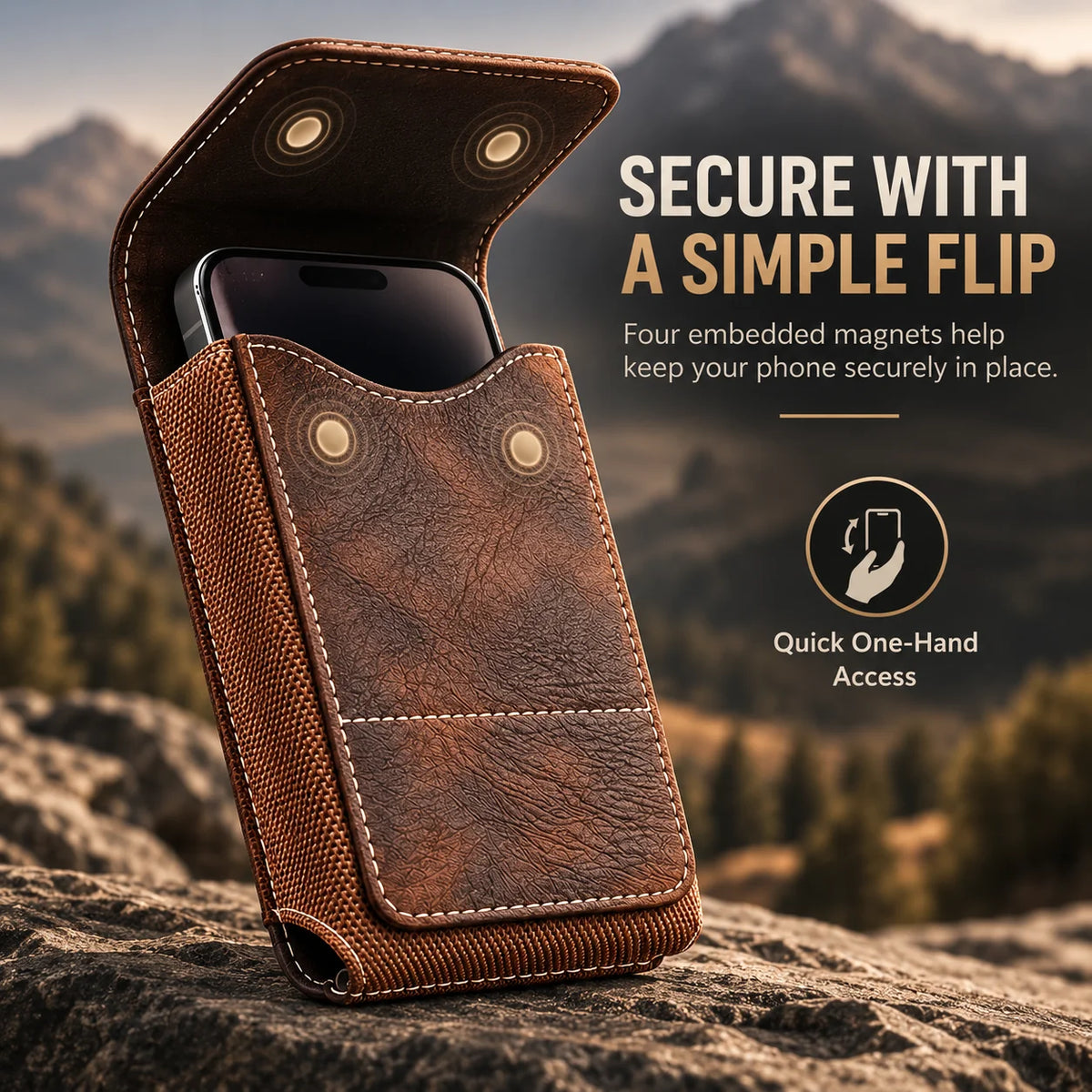 Men’s Waist Phone Pouch with Magnetic Closure, Card Slot & Metal Belt Clip